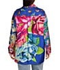 Color:Floral Multi - Image 2 - Plus Size Woven Mixed Floral Print Point Collar Roll-Tab Sleeve Button Front Tunic