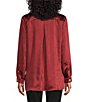 Color:Cranberry - Image 2 - Satin Woven Point Collar Long Sleeve Button Front Top