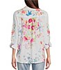 Color:White - Image 2 - Woven Embroidered Point Collar Roll Tab Long Sleeve Button Down Tunic