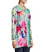 Color:Floral Multi - Image 4 - Woven Floral Multi Point Collar 3/4 Roll-Tab Sleeve Button-Front Tunic