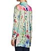 Color:Floral Multi - Image 5 - Woven Floral Multi Point Collar 3/4 Roll-Tab Sleeve Button-Front Tunic