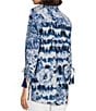 Color:Blue Print - Image 5 - Woven Monochromatic Floral Print Wire Collar 3/4 Cinched Tie Tassel Hem Button-Front Tunic