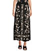 Color:Black - Image 1 - Domingo Linen Blend Floral Embroidery High Slit Coordinating A-Line Skirt