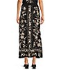 Color:Black - Image 2 - Domingo Linen Blend Floral Embroidery High Slit Coordinating A-Line Skirt