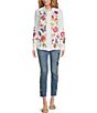 Color:White - Image 3 - Gracey Floral Embroidered Linen Blend Point Collar Long Sleeve Button-Front Shirt