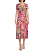 Color:Multi - Image 1 - Janie Favorite Bamboo Knit Floral Print Crew Neck Cap Sleeve Midi Shift Dress