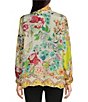 Color:Multi - Image 2 - Rossy Abby Ornate Floral Print Silk Banded Collar Long Sleeve Blouse