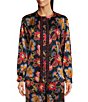Color:Multi - Image 1 - Sidonia Vibrant Floral Printed Silk Mandarin Collar Long Sleeve Button-Front Coordinating Blouse