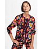 Color:Multi - Image 5 - Sidonia Vibrant Floral Printed Silk Mandarin Collar Long Sleeve Button-Front Coordinating Blouse