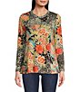 Color:Multi - Image 1 - Sunrise Favorite Patchwork Floral Geo Print Long Sleeve Tee Shirt