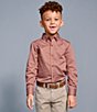 Color:Rust - Image 2 - Little/Big Boys 4-16 Long Sleeve Diamond Print Button-Up Shirt