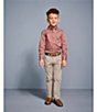 Color:Rust - Image 3 - Little/Big Boys 4-16 Long Sleeve Diamond Print Button-Up Shirt