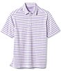 Color:Lavender - Image 1 - Vintage Slub Stripe Short Sleeve Polo Shirt