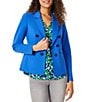 Color:Light Sapphire - Image 1 - Compression Faux Double Breasted Blazer Jacket