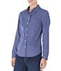Color:Blue/White - Image 1 - Easy-Care Oxford Dot Print Point Collar Long Sleeve Button Front Shirt