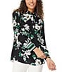 Color:Jones Black/Kelly Multi - Image 1 - Floral Satin Twill Stand Collar Long Sleeve Shirt