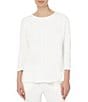 Color:NYC White - Image 1 - Front Seam 3/4 Dolman Sleeve Crew Neck Top