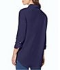 Color:Pacific Navy - Image 2 - Linen Blend Roll Tab Sleeve Point Collar Button Down Shirt