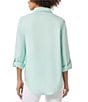 Color:Seafoam - Image 2 - Linen Blend Roll Tab Sleeve Point Collar Button Down Shirt