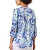 Color:NYC White/Light Sapphire Multi - Image 2 - Printed V-Neck 3/4 Sleeve Pleated Front Tunic
