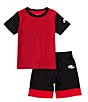 Color:Red/Black - Image 1 - Little Boys 2T-4T Short Sleeve Stripe Shirt And Shorts Set