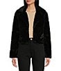 Color:Black - Image 1 - Faux Fur Notched Collar Crop Jacket