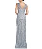 Color:Silver - Image 2 - Embroidered V-Neck Sleeveless Side Slit Sheath Gown
