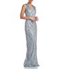 Color:Silver - Image 3 - Embroidered V-Neck Sleeveless Side Slit Sheath Gown