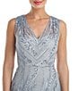 Color:Silver - Image 4 - Embroidered V-Neck Sleeveless Side Slit Sheath Gown