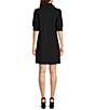 Color:Black - Image 2 - Emerson Jude Cloth Knit Point Collar Puffed Sleeve Shift Dress