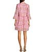 Color:Bamboo Lattice Flamingo Pink - Image 2 - Faith Bamboo Lattice Print Cotton Voile Banded Collar 3/4 Bell Sleeve A-Line Dress
