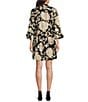Color:Grand Floral Black/Gold - Image 2 - Faith Grand Floral Print Cotton Voile Banded Collar 3/4 Bell Sleeve A-Line Dress