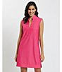 Color:Hibiscus - Image 6 - Kristen Solid Jude Cloth Stretch Knit V-Neck Mandarin Collar Sleeveless Shift Dress