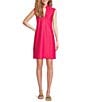 Color:Hibiscus - Image 1 - Kristen Solid Jude Cloth Stretch Knit V-Neck Mandarin Collar Sleeveless Shift Dress