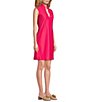 Color:Hibiscus - Image 3 - Kristen Solid Jude Cloth Stretch Knit V-Neck Mandarin Collar Sleeveless Shift Dress