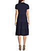 Color:Navy - Image 2 - Libby Solid Jude Cloth Knit V-Neck Short Puffed Sleeve A-Line Tiered Midi Dress