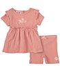 Color:Pink - Image 2 - Baby Girls 12-24 Months Short-Sleeve Tunic Top & Matching Bike Shorts Set