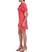 Color:Coral - Image 3 - Stretch Bow Tie A-Line Short Puff Sleeve Dress
