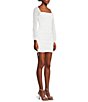 Color:White - Image 3 - Glitter Square Neck Ruched Long Sleeves with Ties at Hemline Dress