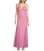 Color:Pink - Image 1 - Spaghetti Strap V-Neck Beaded Long Dress