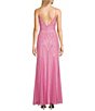 Color:Pink - Image 2 - Spaghetti Strap V-Neck Beaded Long Dress