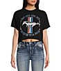 Color:Black - Image 1 - Ford Mustang Stripe Cropped Raw Edge T-Shirt