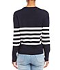 Color:Navy Off White - Image 2 - Crew Neck Long Sleeve Stripe Knit Sweater
