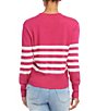 Color:Pink Off White - Image 2 - Crew Neck Long Sleeve Stripe Knit Sweater