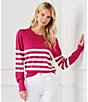 Color:Pink Off White - Image 4 - Crew Neck Long Sleeve Stripe Knit Sweater