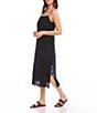 Color:Black - Image 3 - Embroidered Eyelet Square Neck Sleeveless Spaghetti Strap Midi Dress