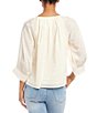 Color:Cream - Image 2 - Embroidered Lace Inset Cotton Scoop Neck Blouson Sleeve Top