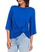 Color:Blue - Image 4 - Knit Flare Sleeve Crew Neck Top