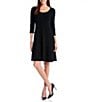 Color:Black - Image 1 - Knit Scoop Neck 3/4 Sleeve Sweater Dress