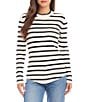Color:Stripe - Image 1 - Knit Stripe Print Crew Neck Long Sleeve Shirttail Hem Pullover Sweater